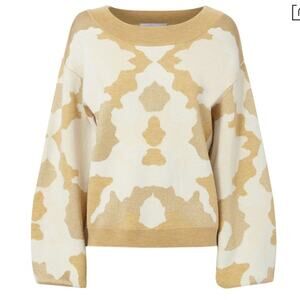 CAROLINE CONSTAS Camo Wool Knit Metallic Balloon Sleeve Crewneck Sweater SMALL